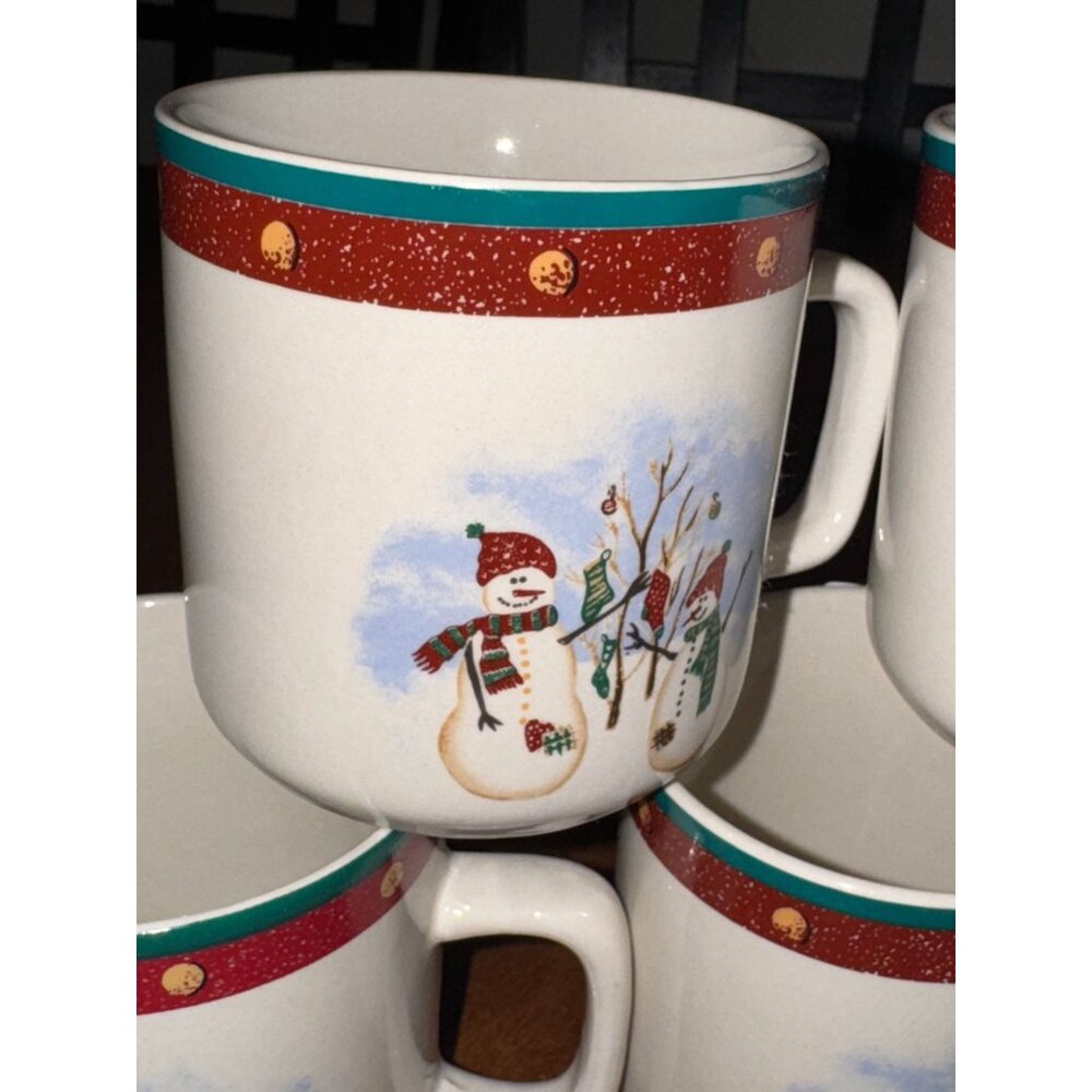 Royal Seasons Stoneware Snowman Print Coffee Mugs Dishwasher & Microwav